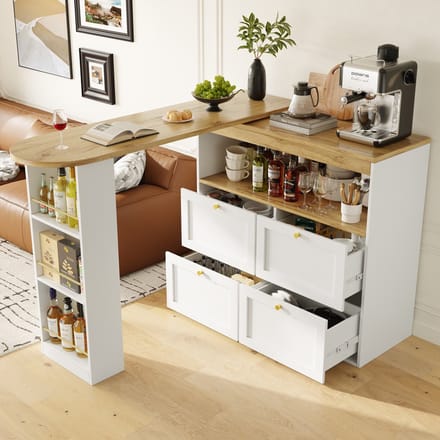 Sweiko Bartafel - 360° draaibaar - 4 lades - Open planken - Wit