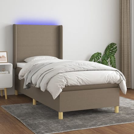 vidaXL - Boxspring - met - matras - en - LED - stof - taupe - 80x200 - cm