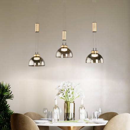 FISCHER & HONSEL Hanglamp Avignon 3-lamps rookglas/zwart/goud