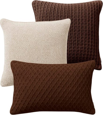 Set van 3 Sierkussenshoezen Gebreid Polyester & Fluweel Bruin 50x50 & 60x40 cm