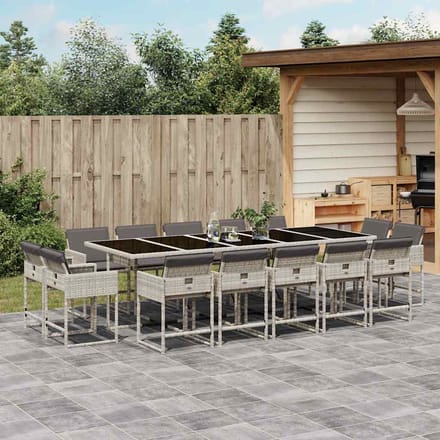 vidaXL - 15-delige - Tuinset - met - kussens - poly - rattan - lichtgrijs