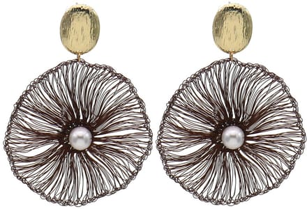 Oorbellen geweven design – bruin – 6,5x4,5 cm