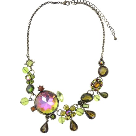Behave - Ketting met bloemen en stenen - Bruin/groen - 37 cm