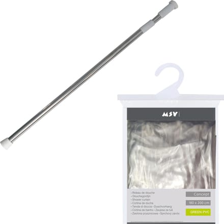 MSV Douchegordijn met ophangstang - uitschuifbaar 75-125 cm - transparant - L180 x H200 cm - pvc