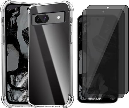 Hoesje geschikt voor Google Pixel 8a - 2x Privacy Screenprotector Volledig Dekkend Glas - Shockproof Transparant