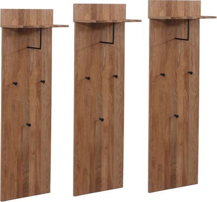 MCA set van 3 garderobe panelen MCW-P55, wandgarderobe, massief houten legplank met haken, eikenhout