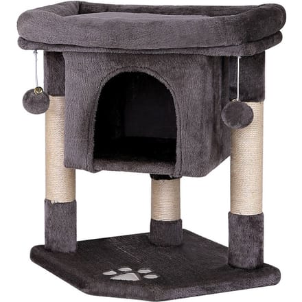 lionto Kattenkrabpaal 60 cm, compact met grot & sisal, donkergrijs