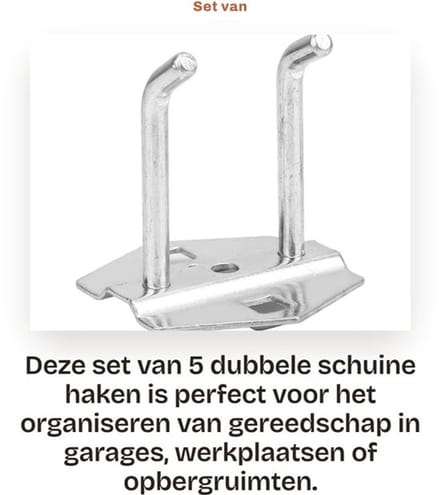 Paneelhaak Geperforeerd - Opberghaken - Staal - Set van 5 - Capaciteit 3-5 kg - Gegalvaniseerd oppervlak
