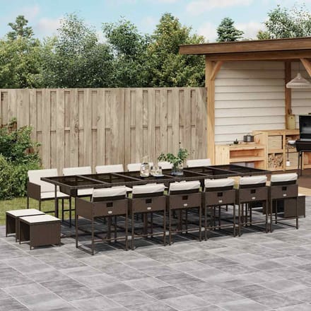 vidaXL - 17-delige - Tuinset - met - kussens - poly - rattan - bruin