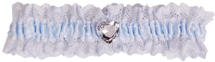 Kousenband blauw met kant en strass hartje