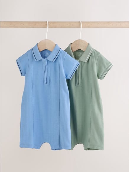 Next - Jongens - Set van 2 nette rompertjes met kraag voor baby's - Blauw