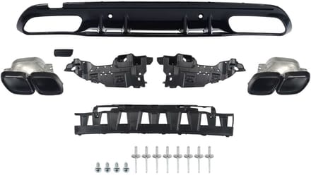 Diffuser Set Vaylen - Achterbumper Diffuser Uitlaat Set - Voor Mercedes W205 AMG (2015-2021) - C63 Look - Zwart - Auto Accessoires