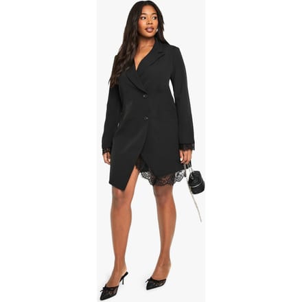 boohoo Dames Plus Lace Insert Blazer Jurk | Black | Maat: 22