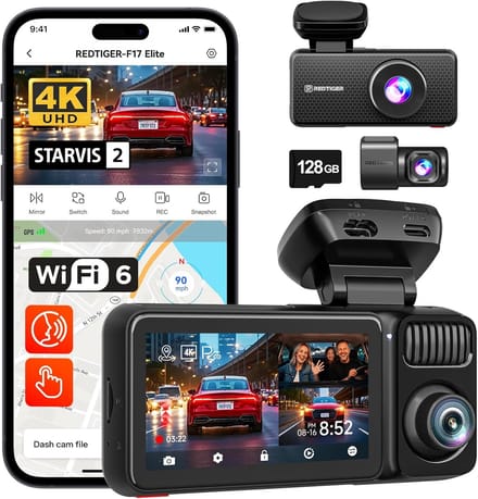 Dashcam 4K met 3 Kanalen, Nachtzicht, GPS en WiFi