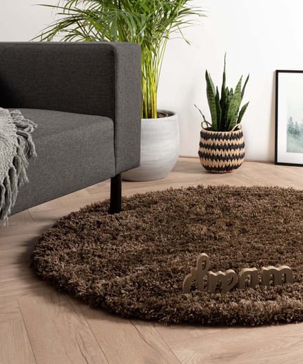 Rond hoogpolig vloerkleed - Cozy Shaggy bruin 80