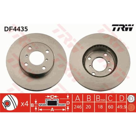 Remschijf TRW DF4435 voorkant, geventileerd, sterk gecarboniseerd, 1 Stuk