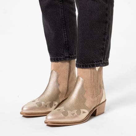 Manfield - Dames - Beige suède metallic cowboy laarzen - Maat 36