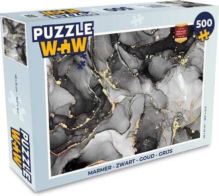 Puzzel Marmer - Zwart - Goud - Grijs - Legpuzzel - Puzzel 500 stukjes