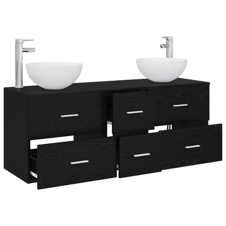 vidaXL - Badkamerkast - set - 3 - st - Zwart - eiken - 129 - x - 41 - x - 80 - cm - Bewerkt - hout