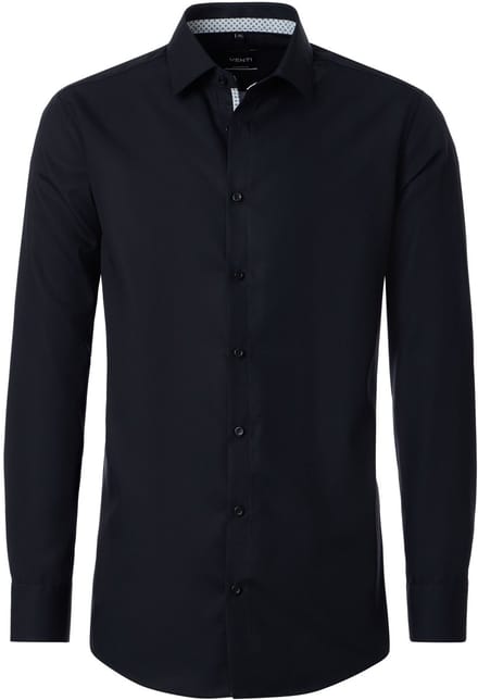 VENTI modern fit overhemd - popeline - zwart - Strijkvrij - Boordmaat: 42