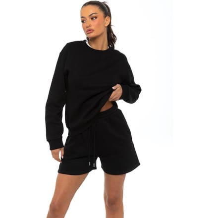 Enzo Womens Oversized Sweatshirt Tracksuit Met Korte Broek - Zwart