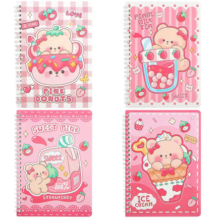 Dailygoods- Notitieboeken Set van 4 - Spiraalbinding - Roze Beer