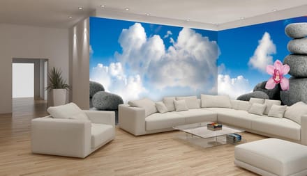 Fotobehang Vlies Stenen | Blauw, Wit | GROOT 832x254cm
