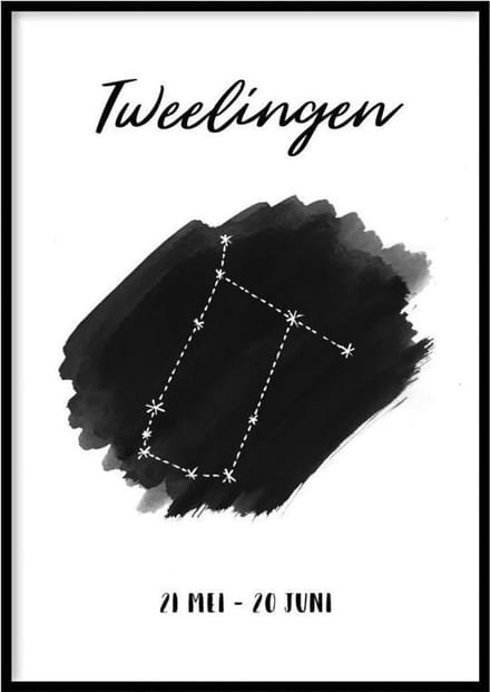 Poster Tweelingen Sterrenbeeld - 50x70 cm - Sterrenbeeld Poster - WALLLL