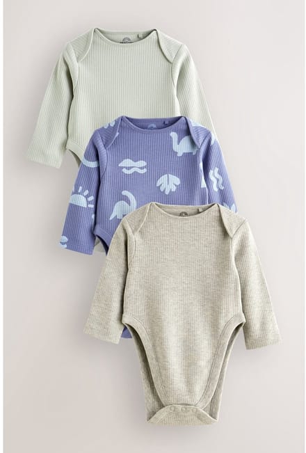 Next - Jongens - Baby Hip Dysplasia Long Sleeve Bodysuits 3 Pack - Blauw