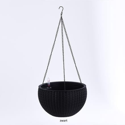 hangende plantenbak met reservoir en water-indicator_zwart