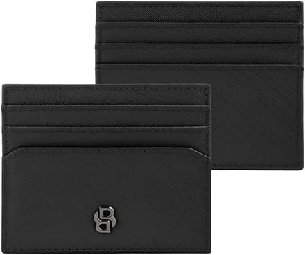 HUGO BOSS Leren kaarthouder Double B Card Holder Saffiano Black zwart