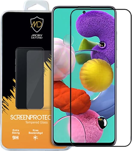 MobyDefend Screenprotector - Geschikt voor Samsung Galaxy A51 - Screensaver Met Zwarte Randen - Gehard Glas