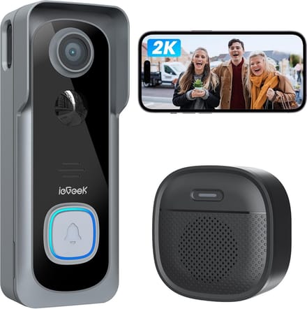 ieGeek Wifi-videodeurbel met camera - 2K HD - draadloze videodeurbel met gong - 2-weg audio - werkt met Alexa