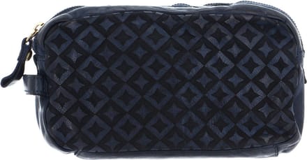 CAMPOMAGGI Leren Toilettas Beauty Bag Blu Indaco Donkerblauw