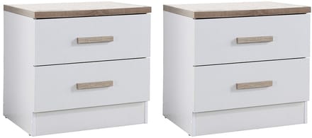 Vente-unique Set van 2 nachtkastjes met 2 lades - Wit en naturel - SKAIDO