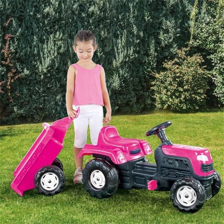 Dolu Eenhoorn Traptractor met Aanhanger Roze/Zwart