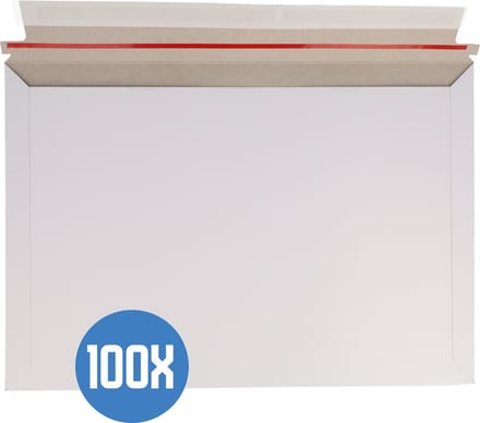 Verzendenvelop Karton - Liggend A4 formaat 375x260mm - Doos 100 stuks - Kartonnen enveloppen wit - Met plakstrip en scheurstrip - DULA
