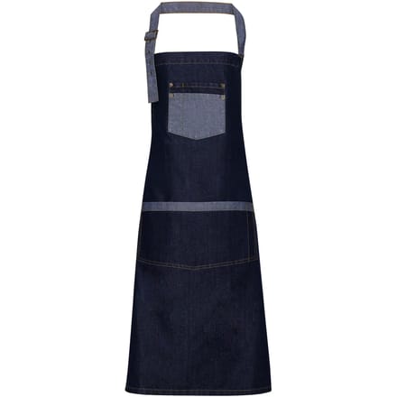 Premier Domain - Contrast denim bib apron PR127 - Indigo Denim - One size