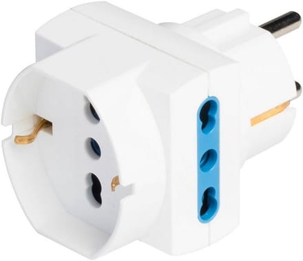 Drievoudige Stekkeradapter Wit met 2x EU Stopcontact en 1x Universeel Stopcontact - 16A
