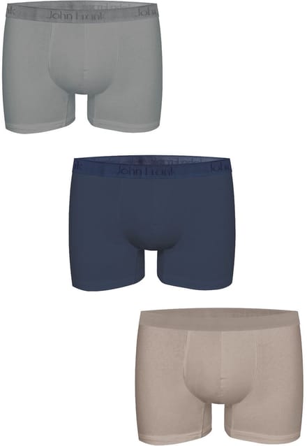 John Frank Boxershorts-3 Pack Premium Micro Modal-Onderbroek Heren-Multi Pack-Grijs Marineblauw Beige-S