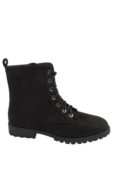 Yours Zwarte Veterboots Van Imitatiesuède In Brede Epasvormsize 37EEE