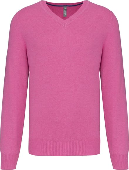 Pullover/Cardigan Heren L Kariban V-hals Lange mouw Candy Pink Heather 87% Katoen, 11% Polyamide, 2% Elasthan