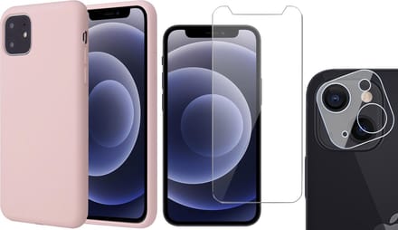 Hoesje geschikt voor iPhone 13 Mini - Fluweelzachte Backcover - Roze - Met Screenprotector en Camera Screen Protector