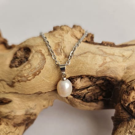Elegante ketting van Witte Parel drop hanger - zilver ketting - handgemaakt