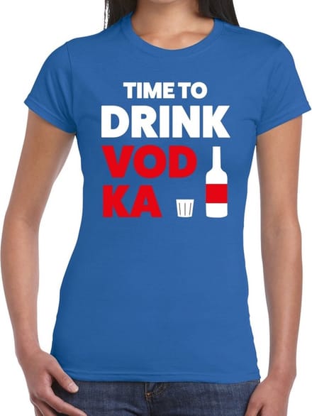 Time to drink vodka tekst t-shirt blauw dames - dames shirt Time to drink vodka M
