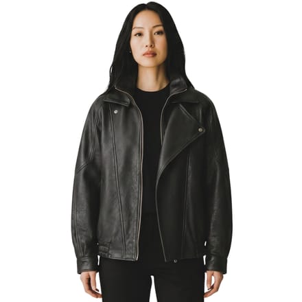 Dames zwart lamsleer Big Bomber Biker Blouson Oversized Jas - Krakau