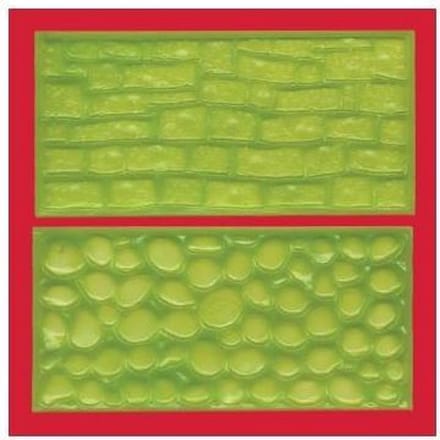 Set van 2 stempelmatjes / impression mats - kinderkopjes / stenen muur - FMM