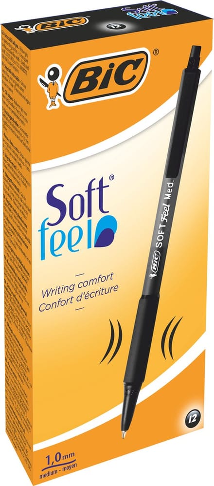BIC Softfeel Pen - 12 Stuks - Zwart - Medium punt 1 mm