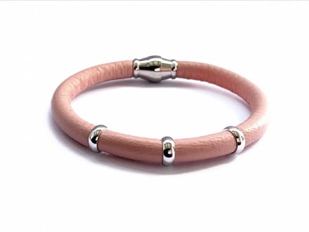 NIEUW! Jolla - dames armband zilver - leer - magneetsluiting - bedels - Single Silver - Roze
