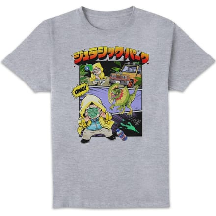 Jurassic Park Anime Splat Scene Anime Unisex T-Shirt - Grey - L